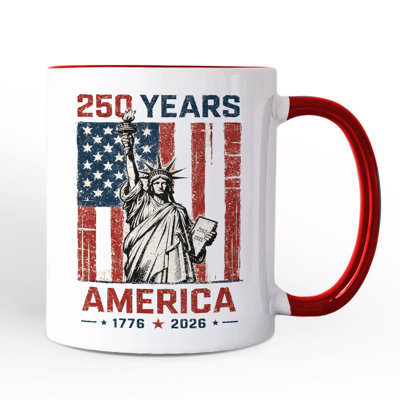 Statue of Liberty America Flag 250 Years Mug, 4th of July USA Patriotic 1776–2026 Gift with Custom Name