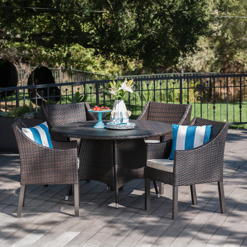 Arevalo 4 - Person Wicker Patio Dining Set with Round Table, Brown