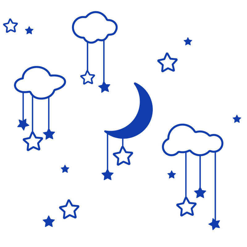 Décalcomanie murale étoiles et nuages lune, H 36 po x l 39 po x P 0,01 po, Bleu foncé