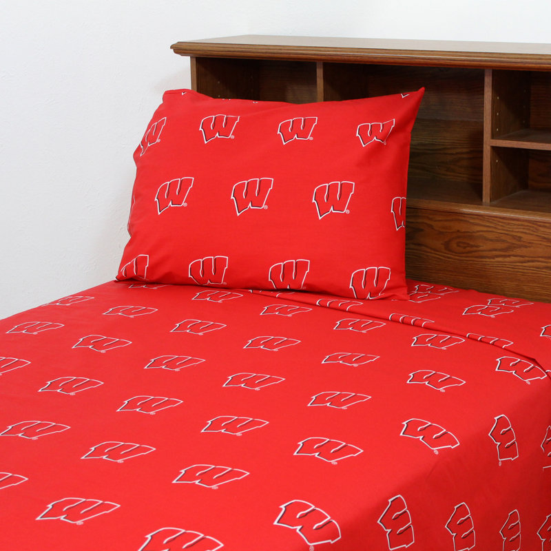 NCAA Sheet Set, Twin XL Sheet Set + Fitted Sheet + Pillowcase, Wisconsin