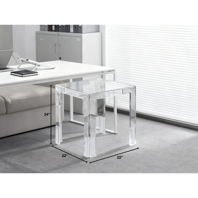 Table de bout moderne carrée avec plateau en verre trempé et base en acier inoxydable robuste pour salon contemporain
