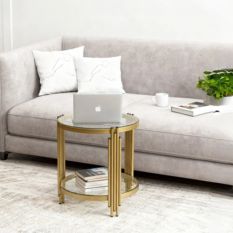  Glass Top End Table With Storage