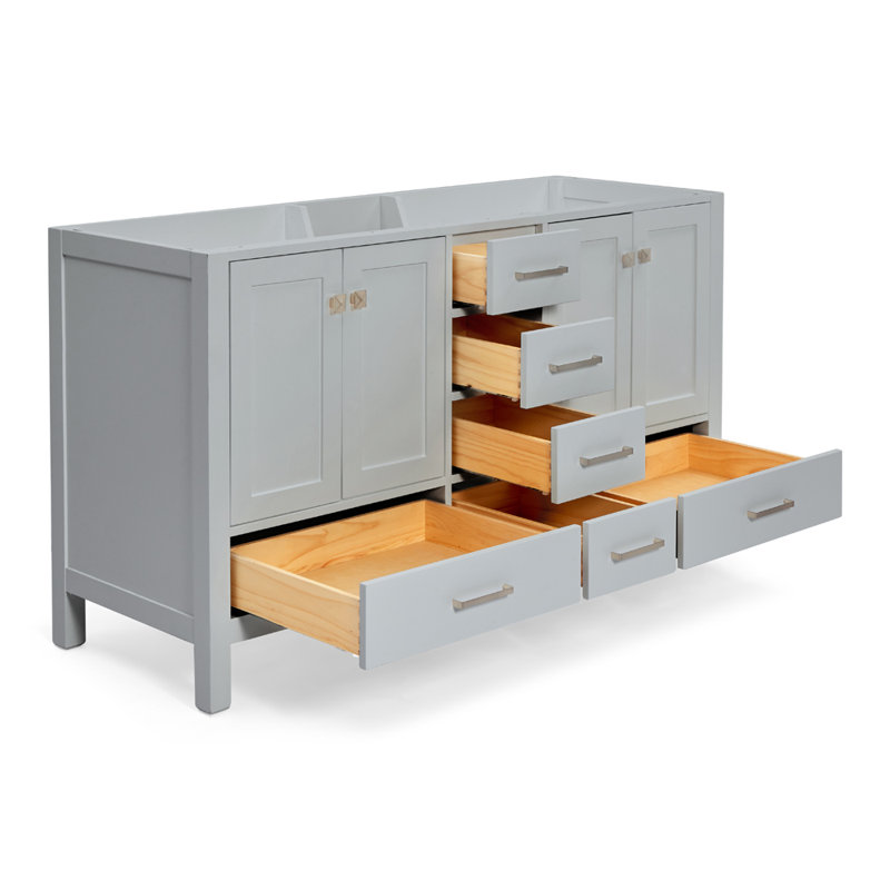 Cambridge 60'' W Double Bathroom Vanity Base, Gray, Brushed Nickel