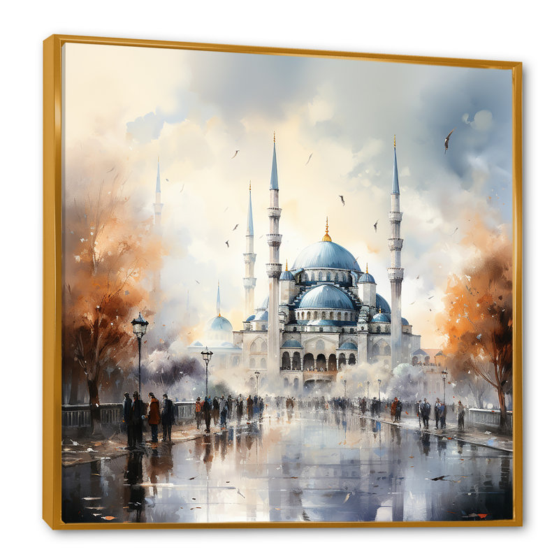 «Blue Turkish Mosque», Serenity II, art encadré, H 36 po x l 36 po x P 1,5 po, Cadre flottant doré