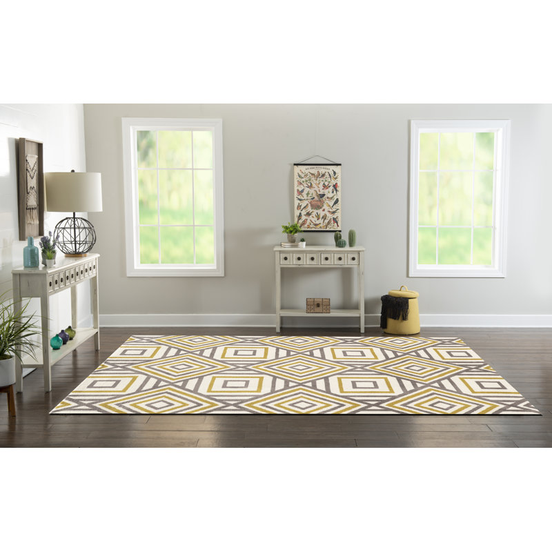 Tapis géométrique beige / gris / jaune touffeté à la main Patricio, Rectangle 8 pi x 10 pi