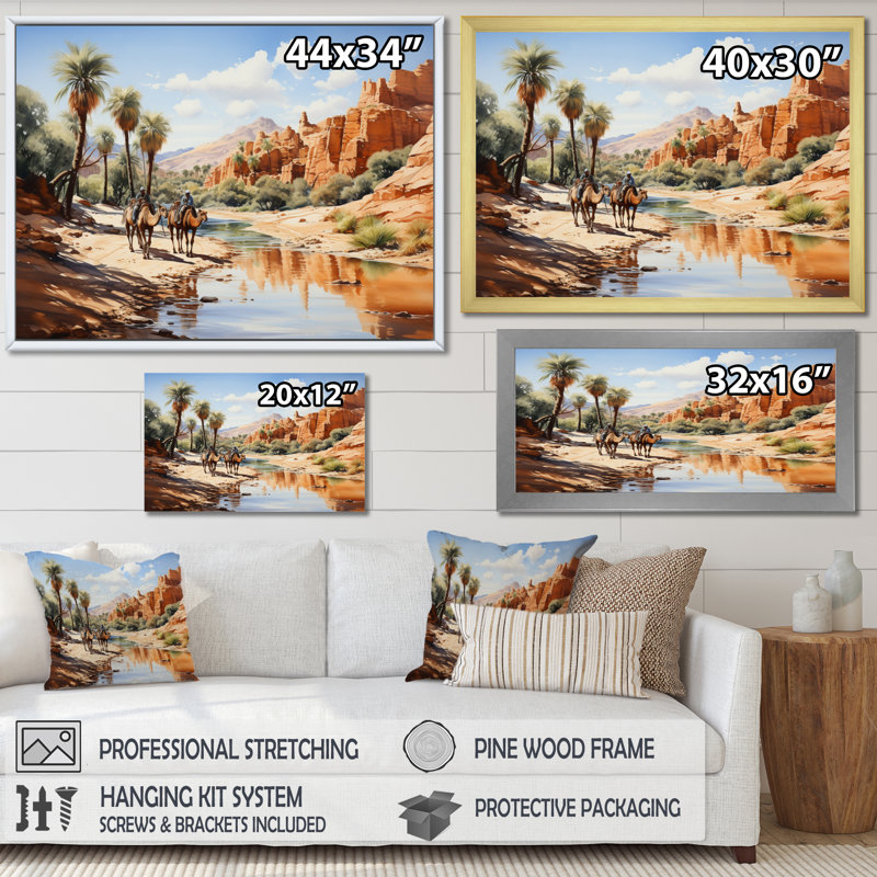 Sahara Sands Depict I - Animals Canvas Art Print, H 30 po x l 40 po x P 1,5 po, Cadre simple argenté