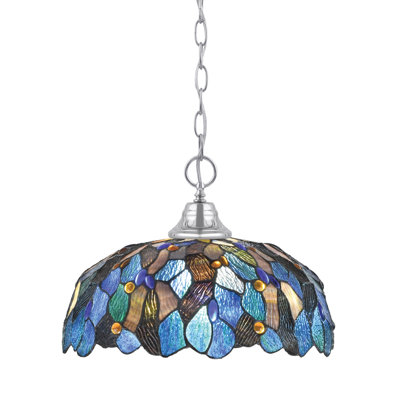 Luminaire suspendu en forme de chaîne avec mosaïque en verre bleu 16 po