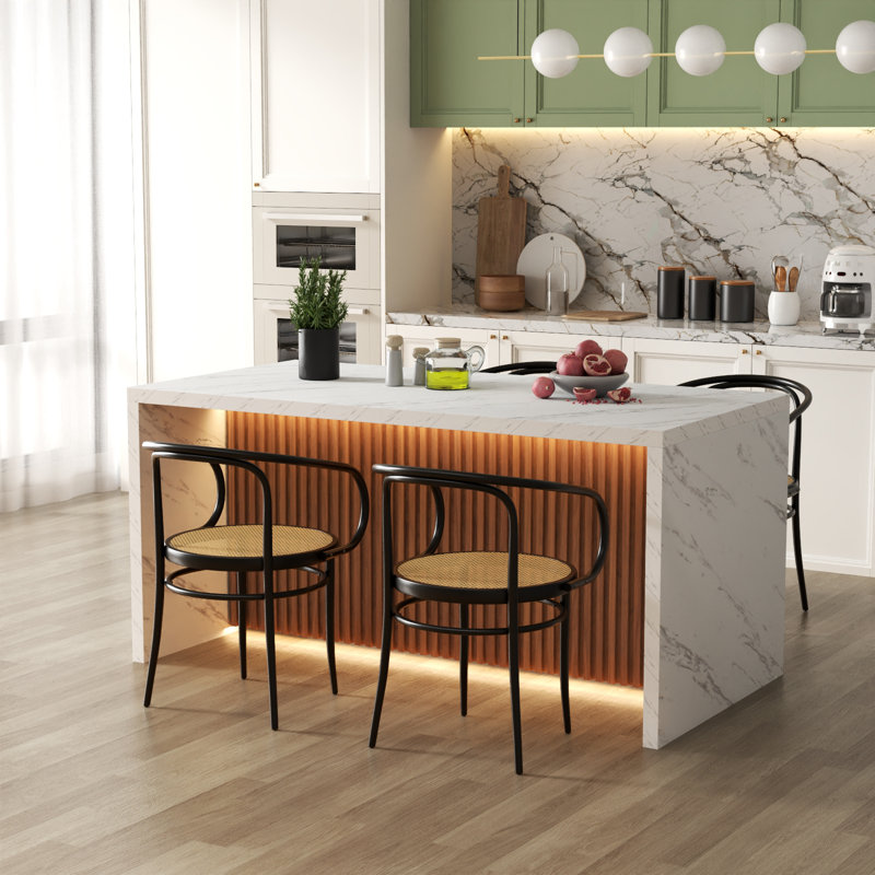 Large Imitation Marble Dining Table for 4-6 People,Kitchen Island Table with LED Lights, Mordern Marble Stripes Kitchen Dining Table with Grille design for Dining Room