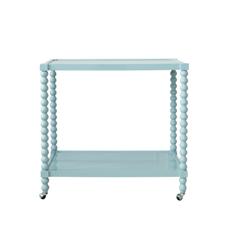 Rubberwood 2-Tier Bar Cart on Wheels