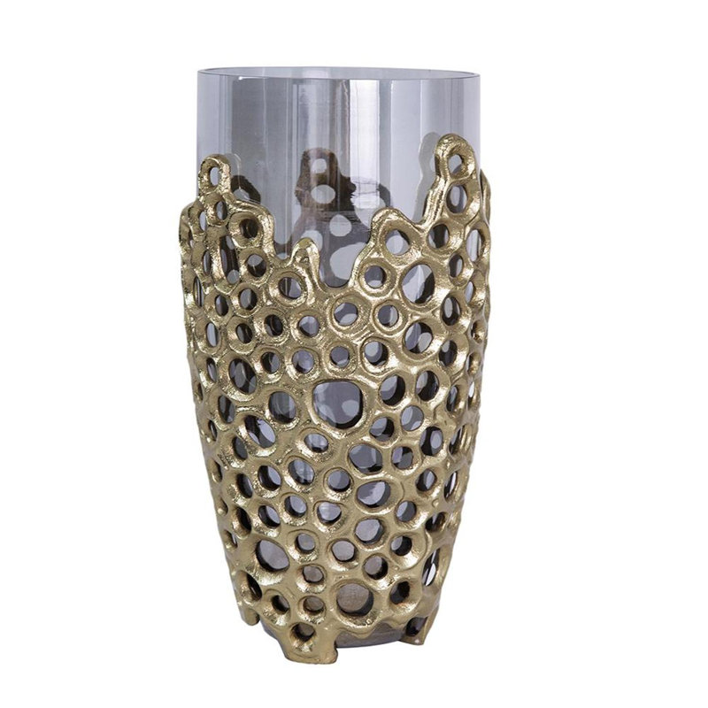 Vase de table 15 "en aluminium et verre noir et doré