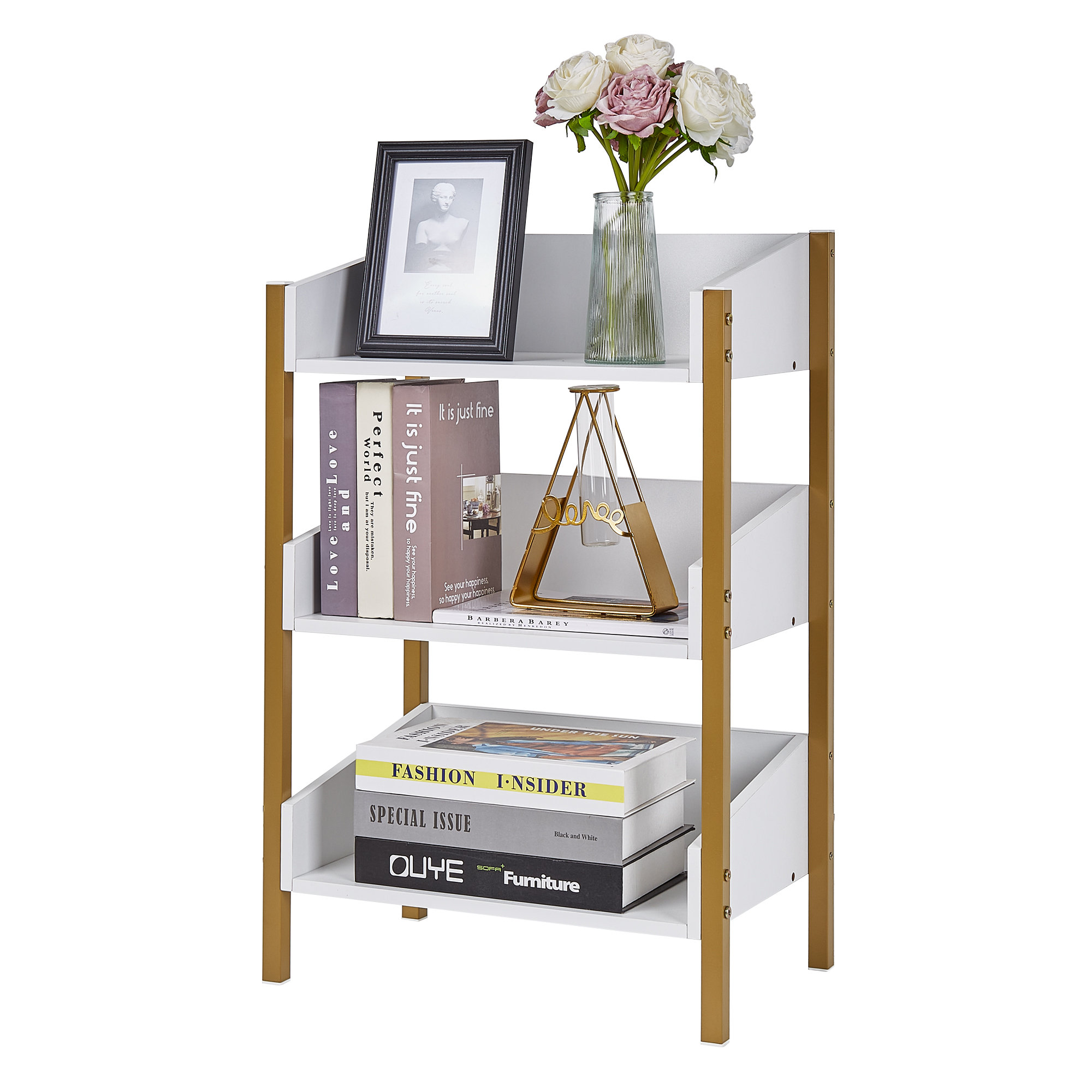 Mercer41 3 Tier Rustic Bookshelf Wooden Bookcase, Etagere Book Shelf