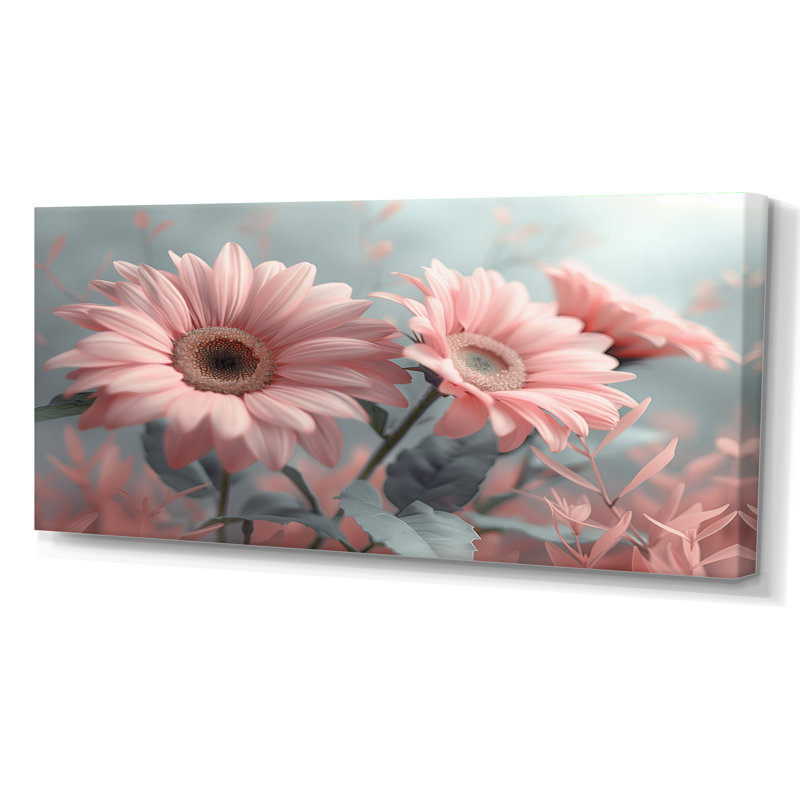 Décoration murale marguerites roses et grises II - marguerites, Toile tendue, H 28 po x l 60 po x P 1,5 po