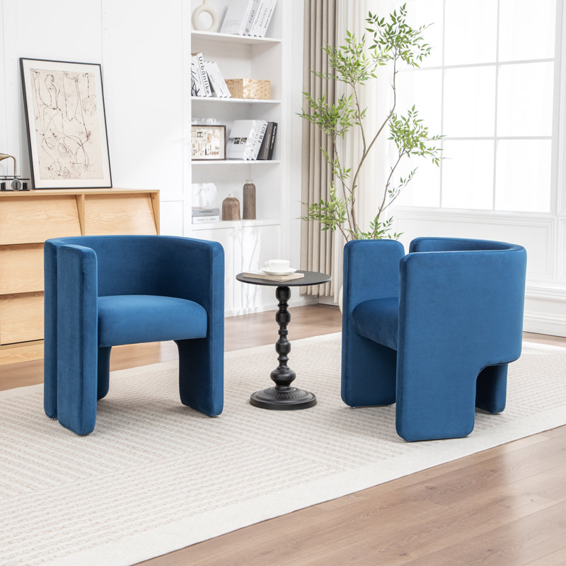 Jaimyn Upholstered Barrel Chair, Navy Velvet