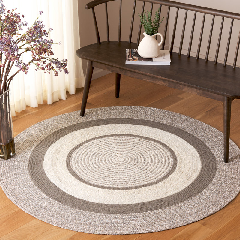 Tapis gris / beige tressé 758, Rond 5 pi