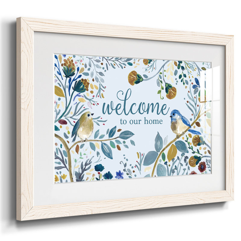 Bienvenue dans notre maison - Reproduction encadrée rustique avec tableau mat, H 18 po x l 26 po x P 1,5 po, Blanc
