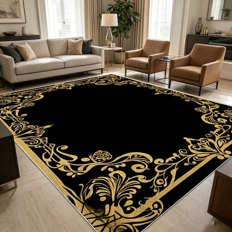 1PC vintage gold baroque filigree area rugs for Living Room, Soft and Comfortable, Suitable for all seasons, easy-to-maintain, machine washable Indoor floor mat, Under Table Farmhouse suitable for dining table, bedroom, entryway, kitchen, home