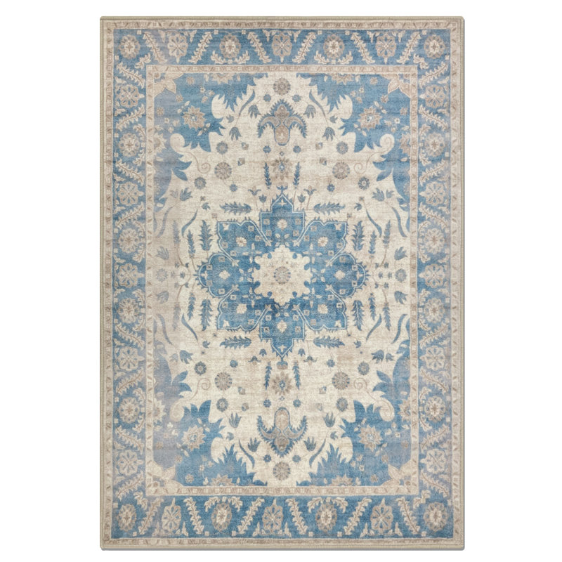 Washable Rug,Anti Slip Backing Rugs for Living Room,Bedroom, Vintage Home Decor Area Rug, Rectangle 5'3" x 7'7"