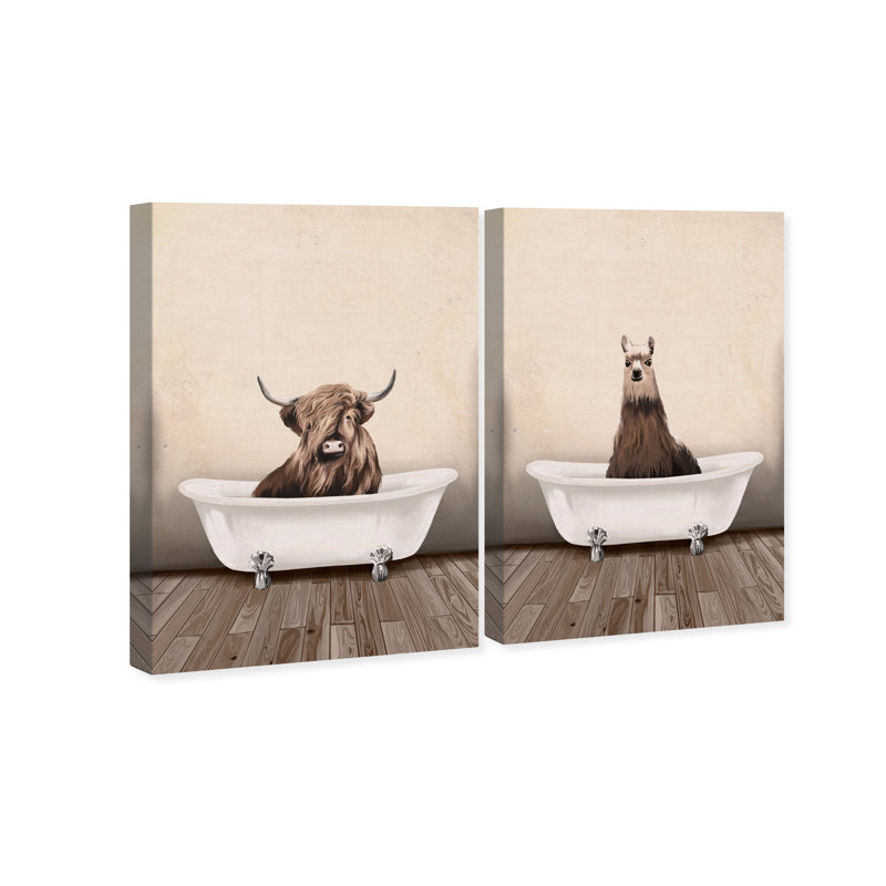 Rustic Bathroom - ensemble de 2 impressions, Toile tendue, H 15 po x l 20 po