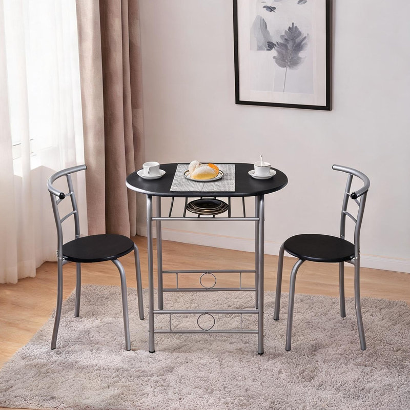 Ensemble de repas compact avec deux tabourets - Structure en MDF et acier, noir mat