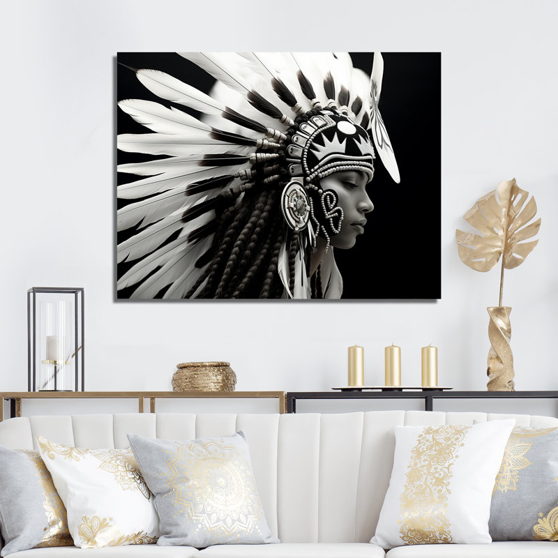 «Native Spirit» noir et blanc sur toile, Toile tendue, H 12 po x l 20 po x P 1 po