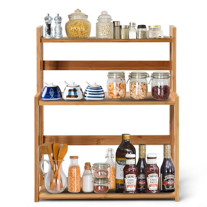 Freestanding Bamboo Spice Rack with Adjustable Racks