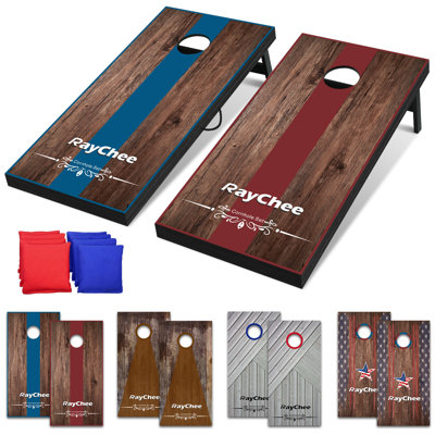 4×2 MDF Cornhole Board Set with 8 All-Weather Bean Bags, Built-in Scorer & Carrying Handles for Outdoor Lawn Games