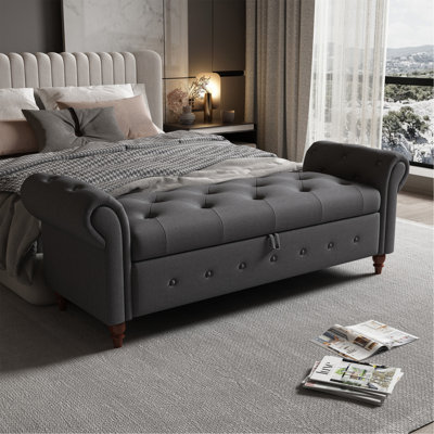 Banc de lit en tissu gris foncé