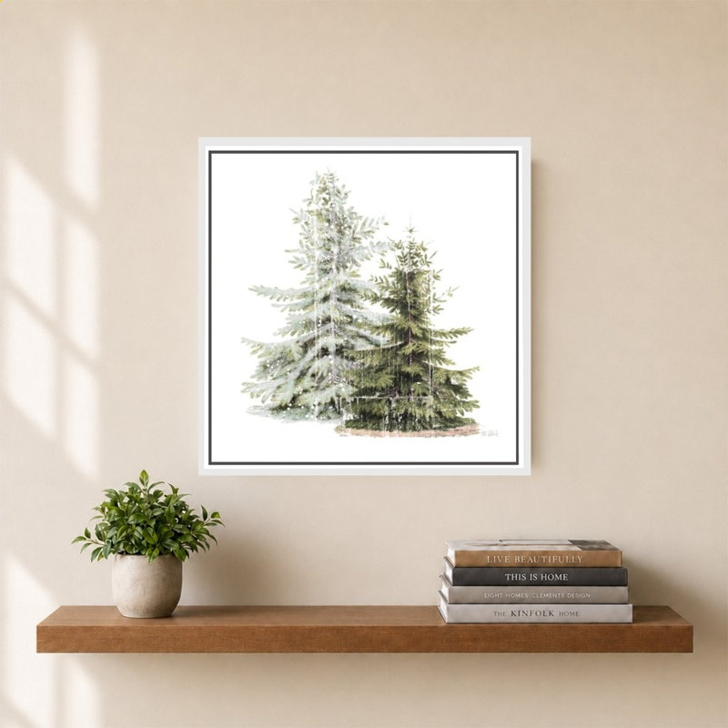 «Wooded Holiday Trees» par Katie pertiet - impression sur toile, H 34 po x l 34 po, Blanc