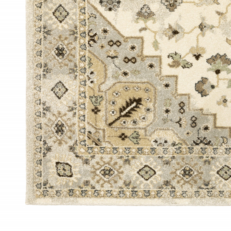 Tapis beige tissé à la machine Caryll, Rectangle 7 pi 10 po x 10 pi 10 po