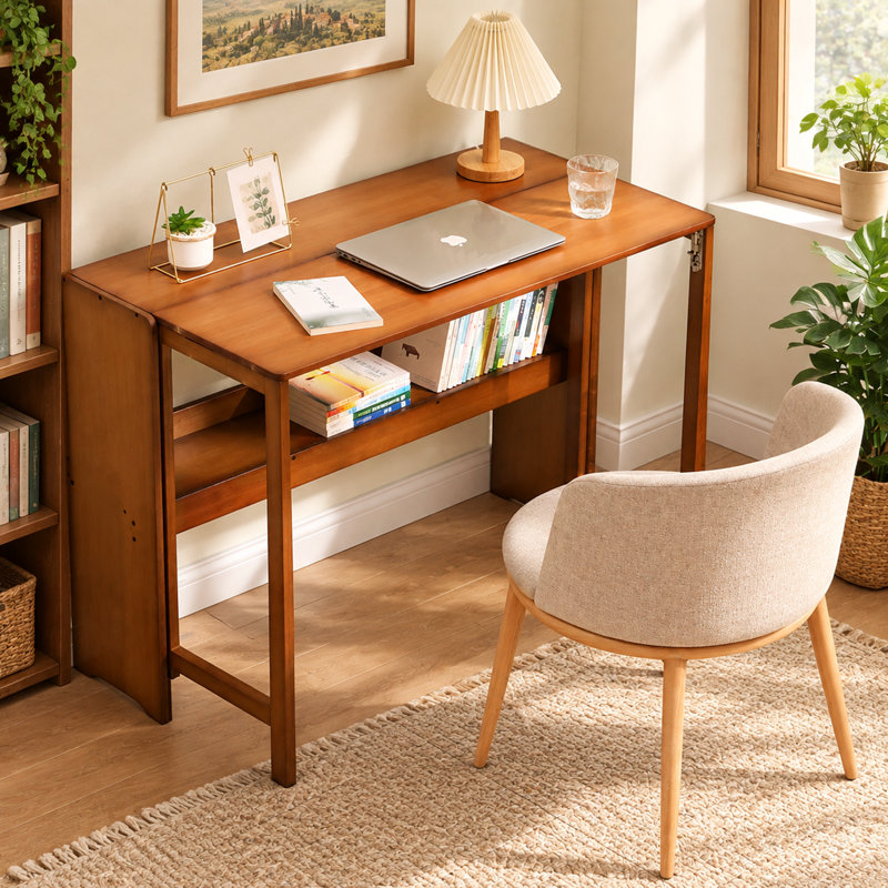 Bamboo Folding Computer Desk With Open Shelf