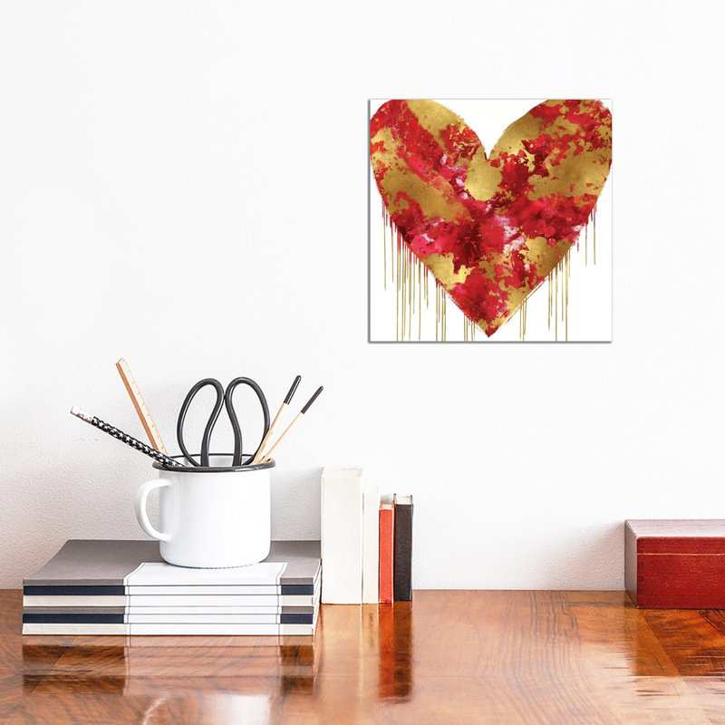 Big Hearted Red and Gold 1 Piece Wrapped Canvas Wall Art, 30.48 cm H x 30.48 cm W