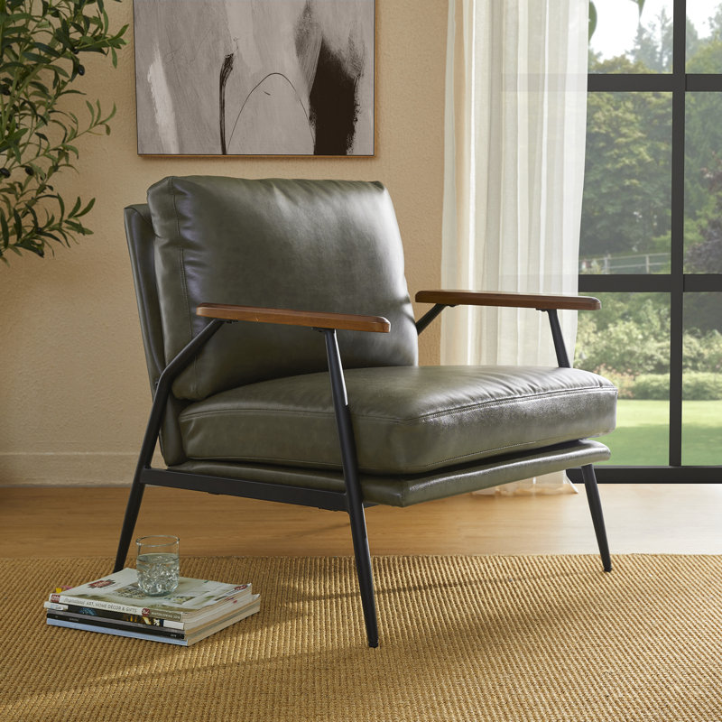 Fauteuil d'appoint Mid-Century moderne en similicuir vert forêt, Green Faux Leather