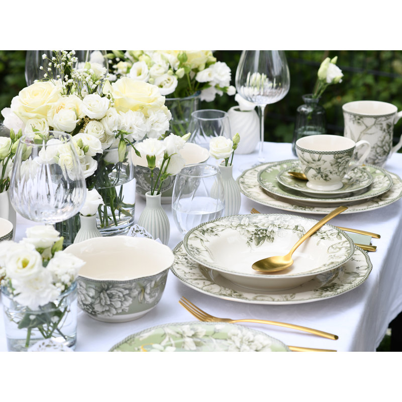 Adelaide Porcelain China Dinnerware Set Piece, White/Green