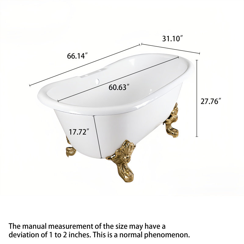 Baignoire de trempage sur pieds en fonte émaillée Vintage Luxury, H 27,76 po x l 66,14 po x P 31,10 po