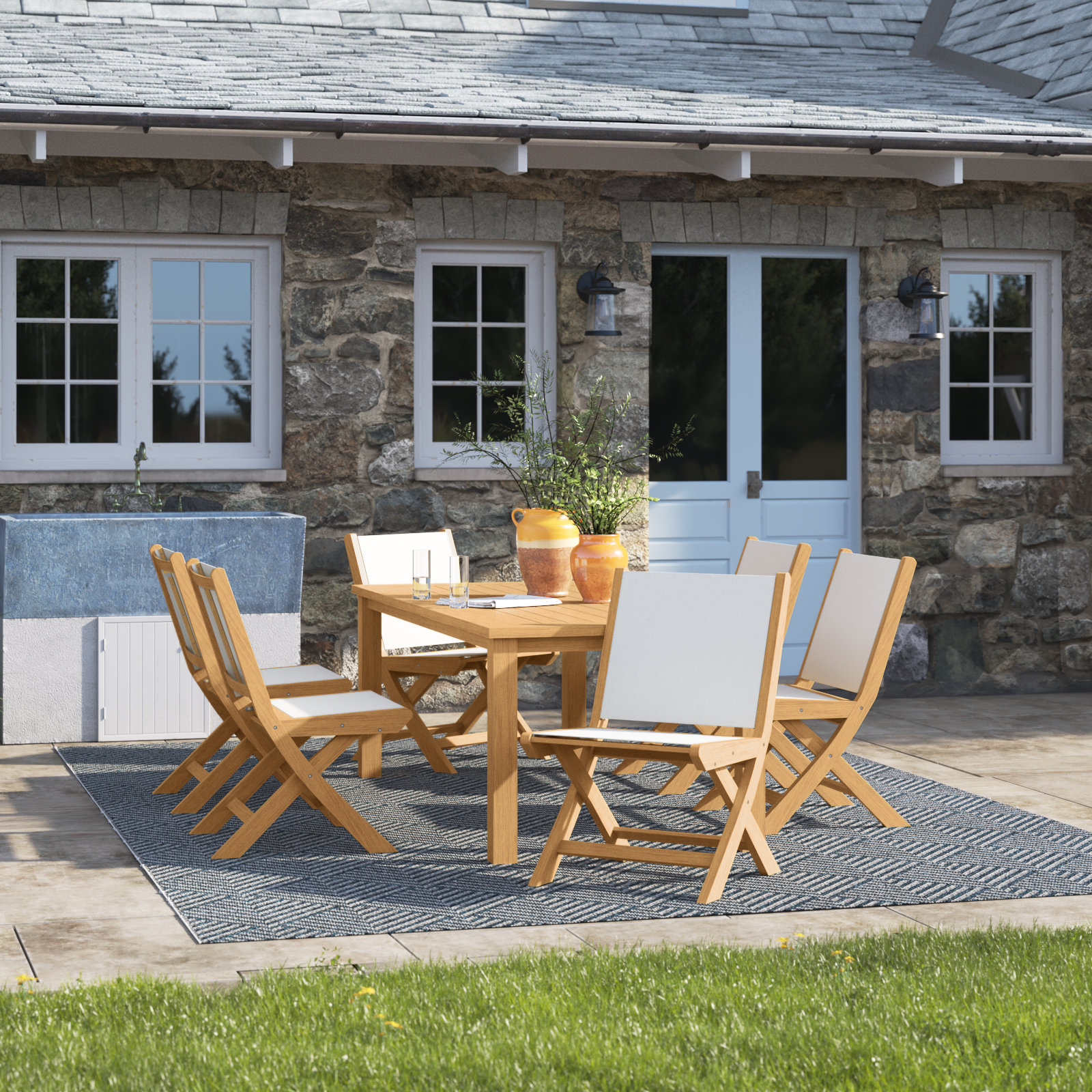 Alanson 79" Eucalyptus Patio Dining Set, White