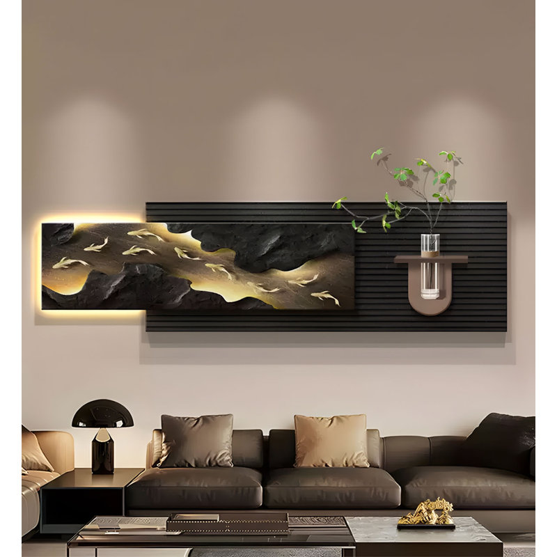 Décoration murale illuminée à DEL avec de la verdure artificielle pour le salon, H 15,75 po x l 59,06 po x P 4,88 po