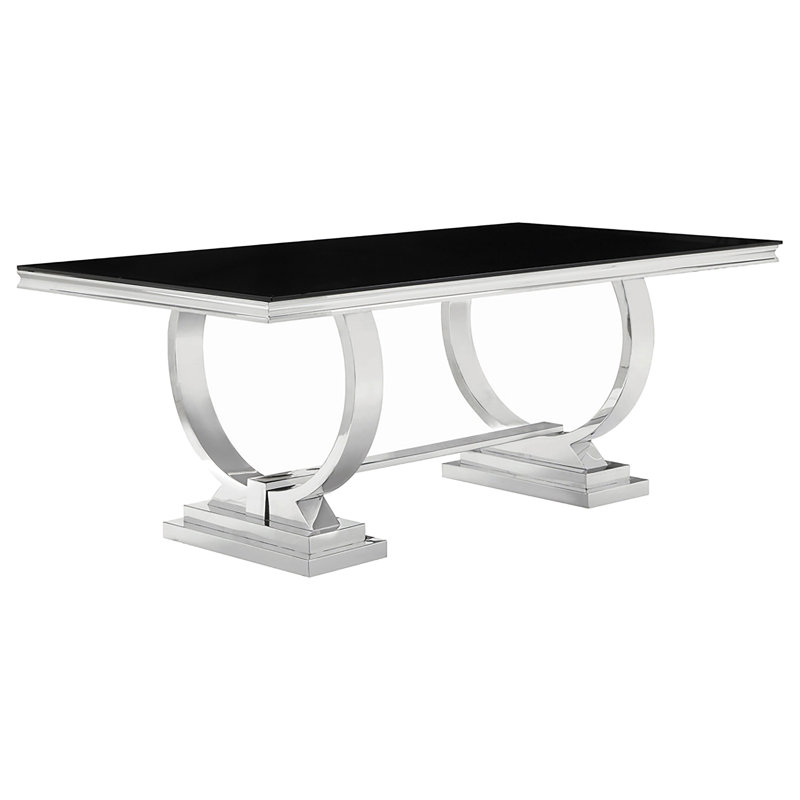 Table de salle à manger rectangulaire à plateau en verre 95 pouces Antoine, Noir, noir, noir, noir