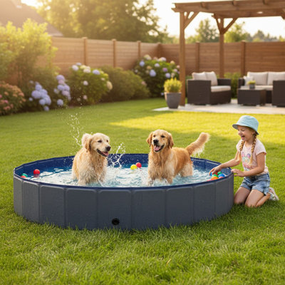 Foldable Large Dog Pet Swimming Pool, Portable Backyard Kiddie Pool