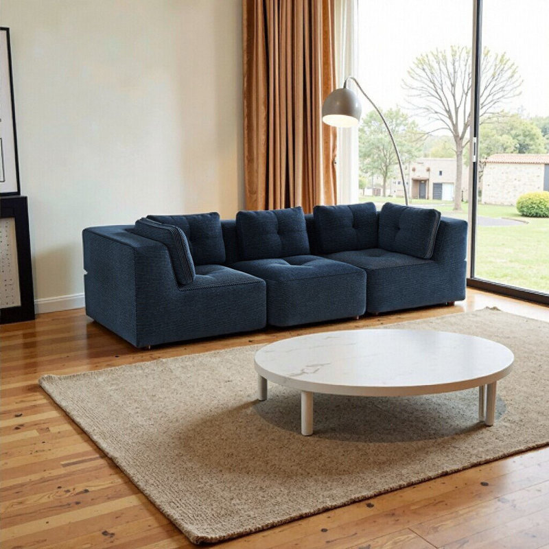 Canapé modulaire moderne en velours côtelé moelleux Modern, Bleu