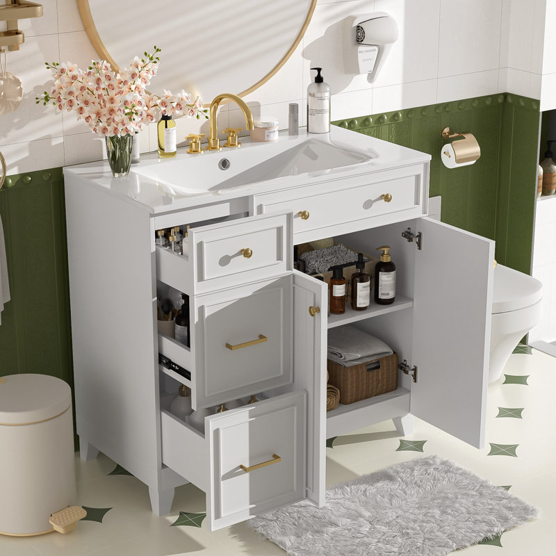Meuble-lavabo 36 po avec lavabo en céramique, Blanc
