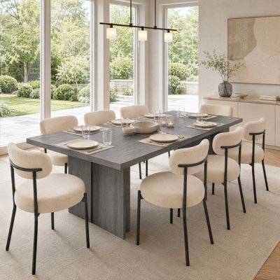 Alyria 63" Wooden Rectangular Dining Table With 8 Pcs Boucle Sherpa Dining Chairs