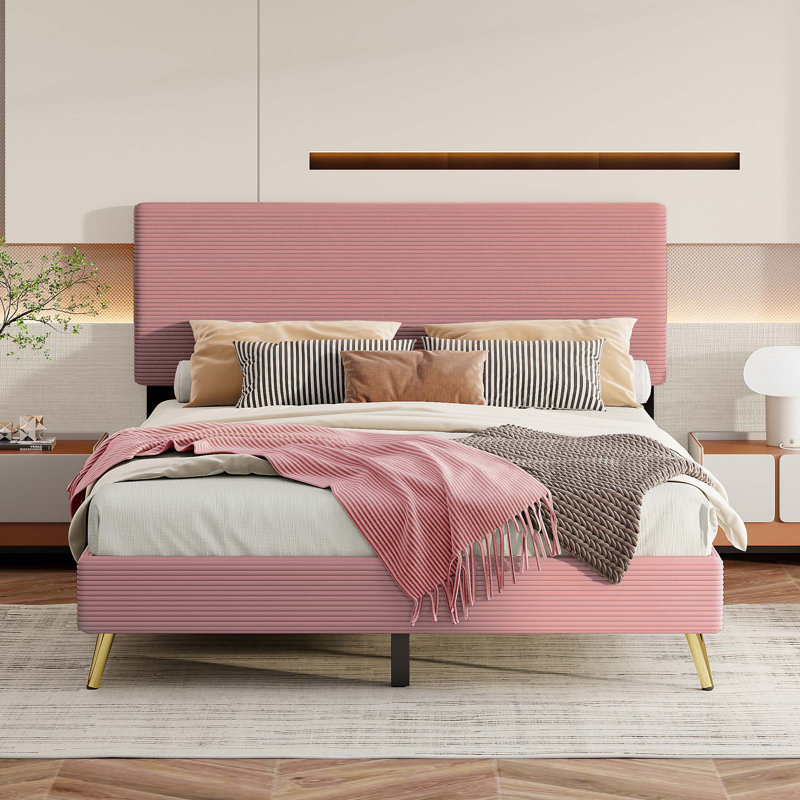 Menlo Upholstered Platform Bed,Bed Frame, Pink