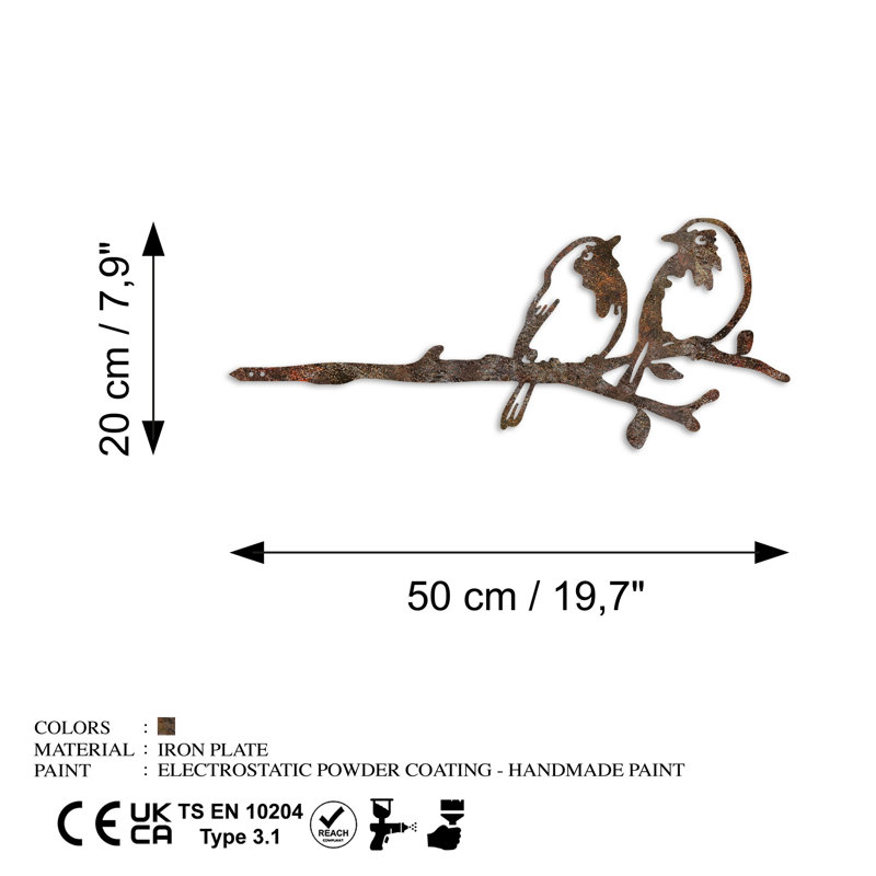 Objet de jardin décoratif peint à la main, 19,7 po x 7,9 po | 100% métal, épaisseur: 0,06 pouce | Finition brune élégante, aucun assemblage requis | La conception unique ajoute du charme à votre espace extérieur