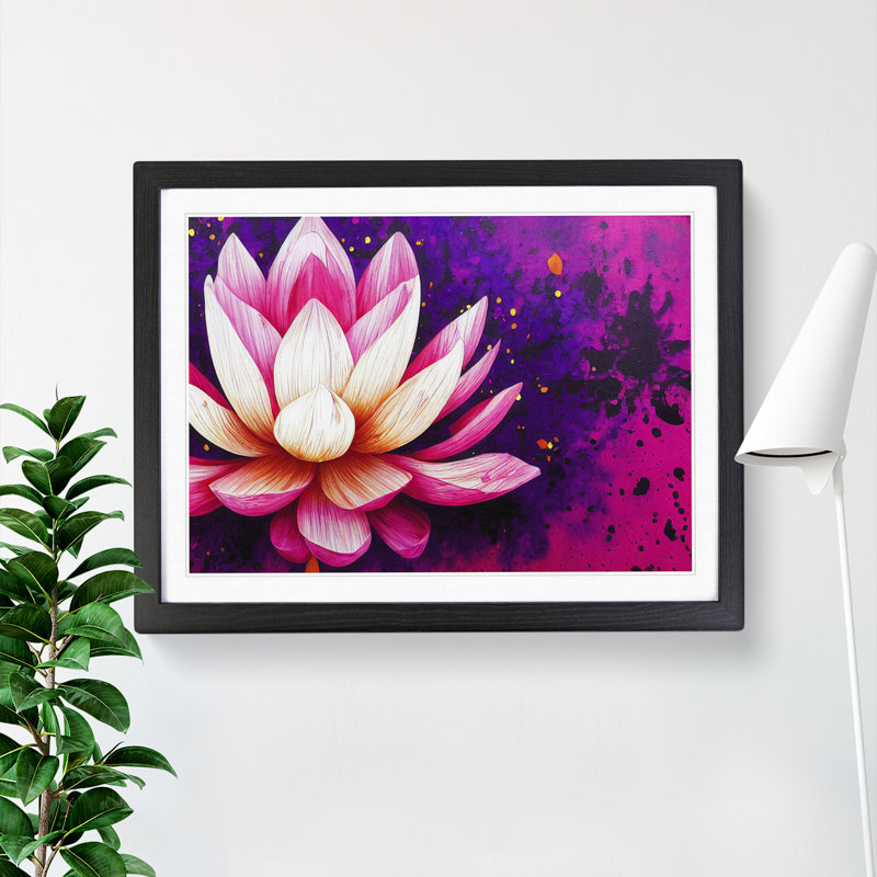 Lotus Flower Splatter (3) - Single Picture Frame Print, 46cm H x 64cm W, Black