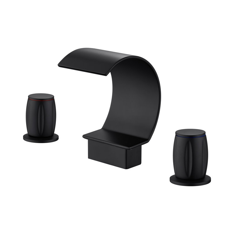 Herathena High-Arc Double Handle Waterfall Spout Bathroom Sink Faucet with Drain, Black