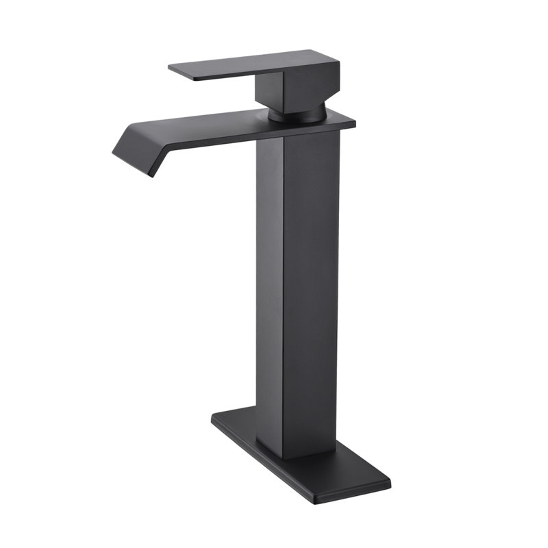 Waterfall Spout Single Handle Bathroom Sink Faucet, Matte Black