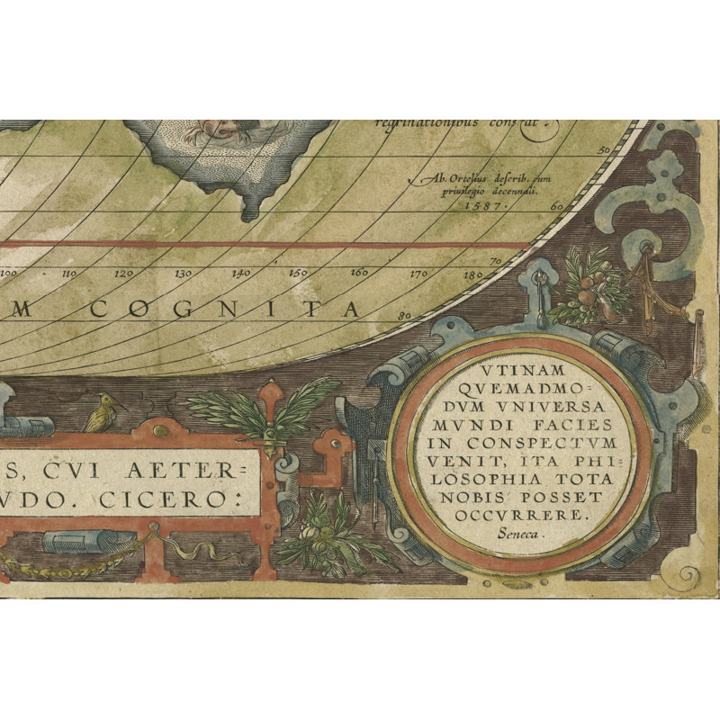 Mappemonde antique grille III, H 8 po x l 12 po x P 1,25 po
