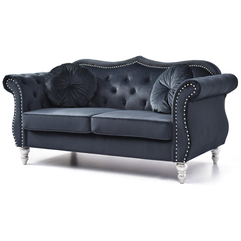 Cozy Transitional Flared Arm Loveseat, Black