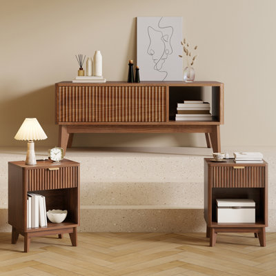Coffee Table Set with 2 End Tables Set- Living Room Table Set, Walnut Lift Top Coffee Table & Side Tables with Charging Station