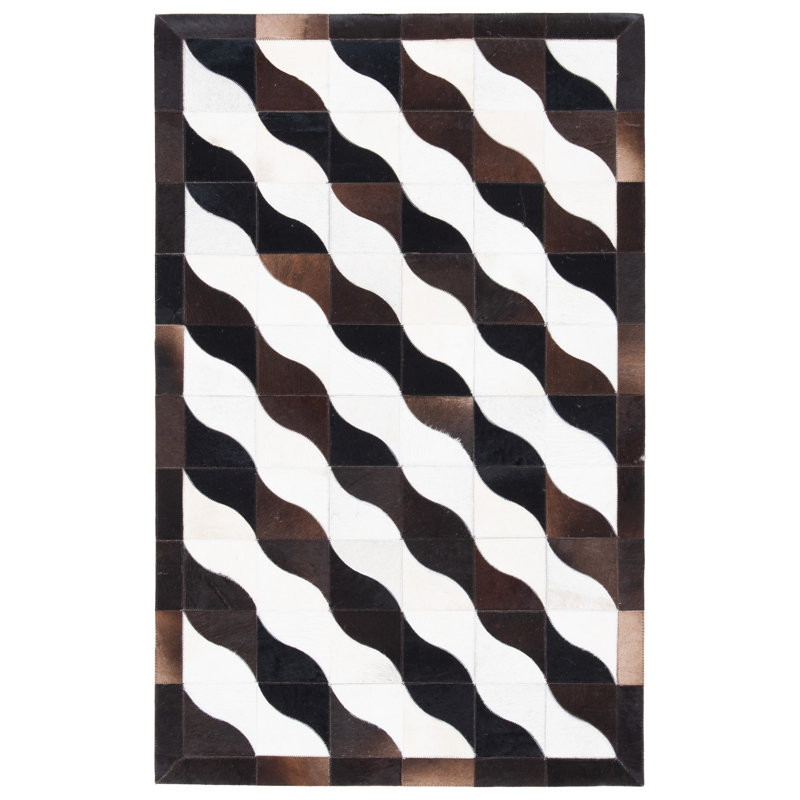 Tapis géométrique ivoire / noir en tissu feutré à la main Miltmore, Rectangle 8 pi x 10 pi